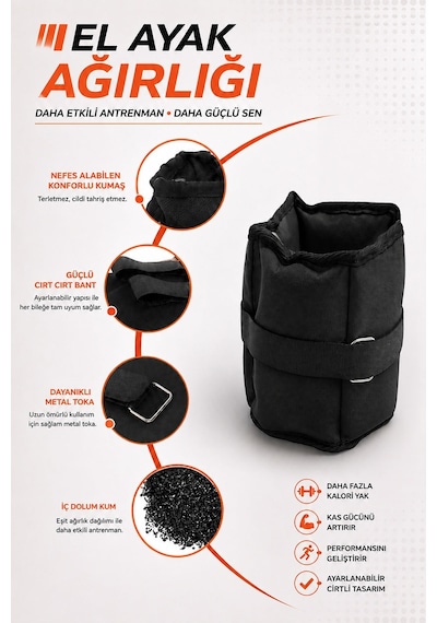 Spor Byfit 1 Kg x 2 Adet Siyah El veya Ayak Bileği Ağırlığı Siyah