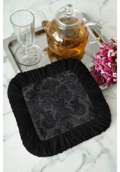 Barok Lüks Saçaklı Kahve Yanı Servis Peçetesi - Asil Siyah Klasik Retro Siyah Saçak Sunum Mendili Soluk Adaçayı Avokado Barok Lüks Saçaklı Kahve Yanı Servis Peçetesi - Asil Siyah Klasik Retro Siyah Saçak Sunum Mendili Soluk Adaçayı Avokado