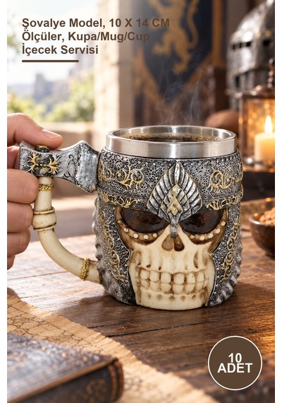 10 Adet Paslanmaz Çelik Kupa Bardak Şovalye Model, 10 X 14 Cm Ölçüler, Kupa/mug/cup İçecek Servisi