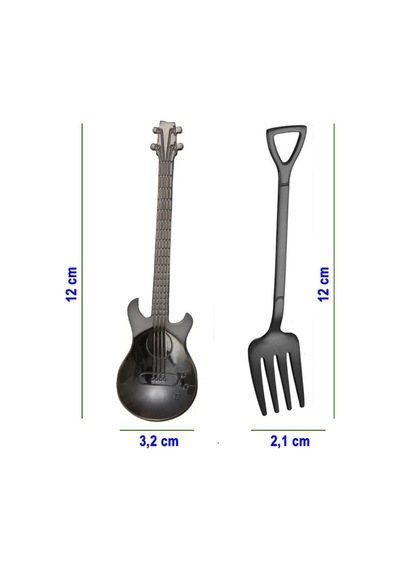 Gitar Tasarımlı Paslanmaz Çelik Kaşık Ve Paslanmaz Çelik Çatal + Saklama Kutusu Siyah Renk