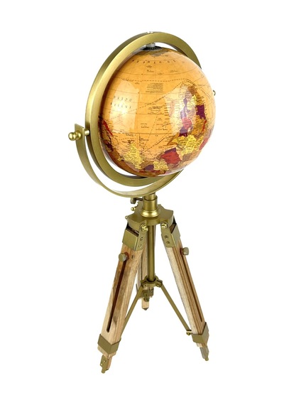 Premium Dekoratif Ayaklı Dünya Küresi - Ahşap/gold Vintage Tasarım - 50 Cm