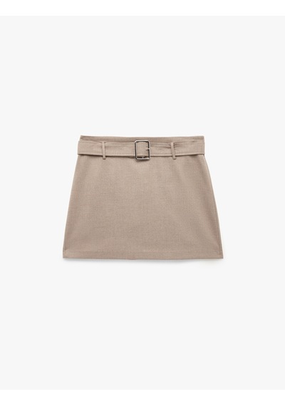 Koton Regular Fit Kemerli A Kesim Mini Etek Vizon 6sak70098uw