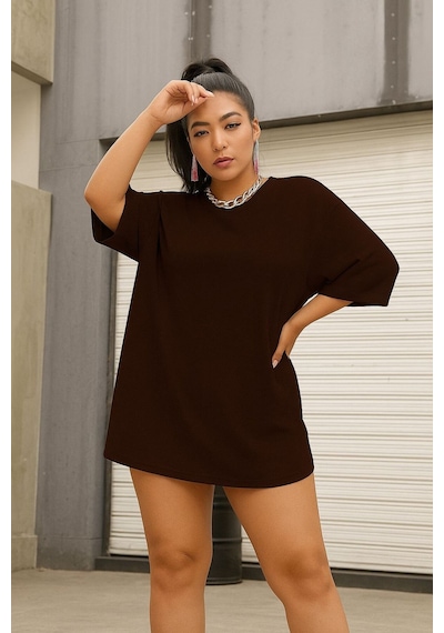 Benroma Düz Oversize Unisex Tişört Ycb2 Kahverengi