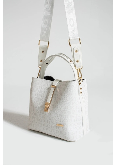 Just Polo Kadın Ters Kilit Çıtçıt Kapama Arkası Cepli El Çantası 21x23cm Beyaz