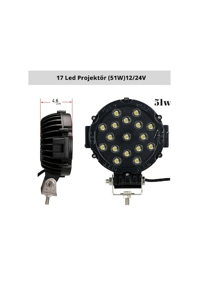 Off Road Sis Lambası 17 Ledli 51 Watt Siyah 4x4 Yayıcı Sis Farı