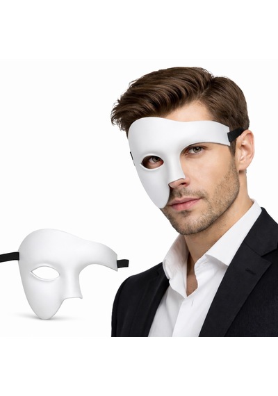 Beyaz Yarım Erkek Maske Phantom Parti &amp Amp Balo Maskesi