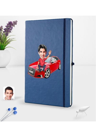 Kişiye Özel Plakalı Erkek Audi A3 Karikatürlü Lacivert Termo Deri