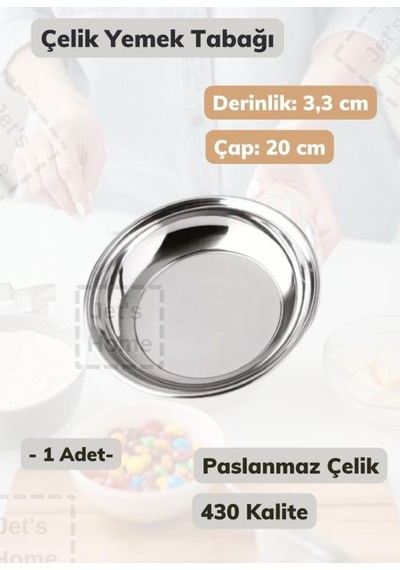 Çelik Yemek Tabağı 20 Cm Paslanmaz Çelik Tabak Gümüş