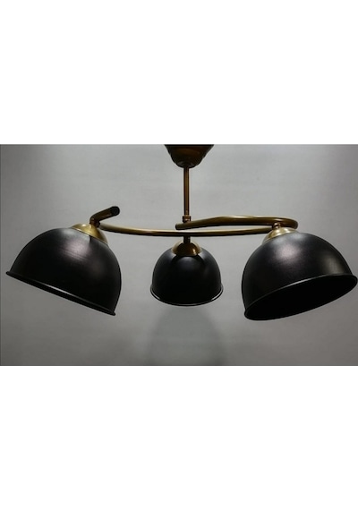 Riolight Modern Üçlü Mat Altın Gövde Siyah Başlık Metal Sarkıt Av