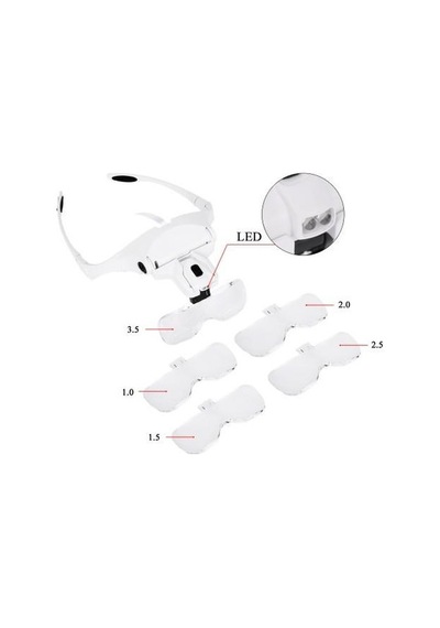 2 Led Işıklı Gözlük Tipi Büyüteç 5 Farklı Lens