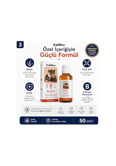 Plus B Kedi Tüy Sağlığı Damlası, Tüy Dökülmesini Azaltmaya Yardımcı, Tüm Irklar İçin, Damla Form, 50 Ml