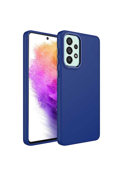 Galaxy A23 Kılıf Metal Çerçeve Ve Buton Tasarımlı Silikon Zore Luna Kapak Lacivert