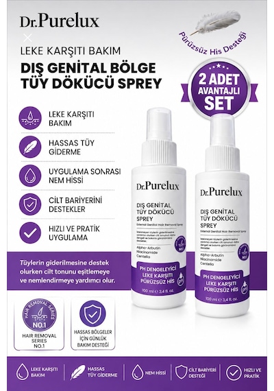 Leke Karşıtı Hassas Bölgelere Uygun Tüy Dökücü Sprey I Cilt Tonu Eşitlemeye Yardımcı 2x100ml Set
