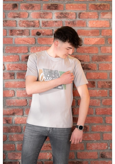 Fbı Jeans Desenli Slimfit Pamuklu Erkek T-shirt Gri