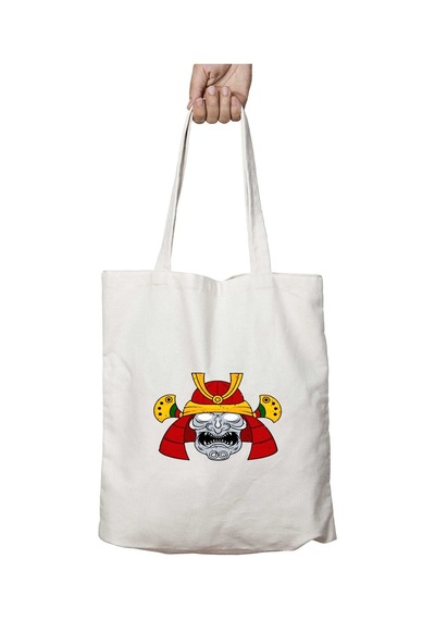 Art Hediye Samurai Skull Kuru Kafa İki Tarafı Kalıcı Baskılı Yıkanabilir Okul Plaj Omuz Bez Çantası Çok Renkli