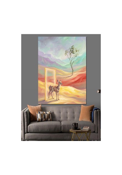 Çöl Kapısından Geçen Küçük Ceylan Yağlı Boya Dokulu Kanvas Tablo Canvas Tablosu