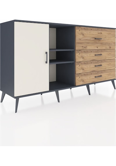 Hyperion Konsol 4 Raflı 4 Çekmeceli Tek Kapaklı 176x44x99 Antras Antrasit-aytaşı/çam Hyperion Konsol 4 Raflı 4 Çekmeceli Tek Kapaklı 176x44x99 Antras Antrasit-aytaşı/çam