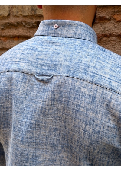 Slim Fit Uzun Kol Müslin Dijital Baskılı Hediye Kutulu Erkek Gömlek Fs-004599 - Mavi-3361 MAVİ