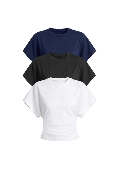 Genius Store Kadın Yarasa Kollu Bluz Pamuklu 3 Lü Bluz Yarasakol-3 Lacivert-beyaz-siyah