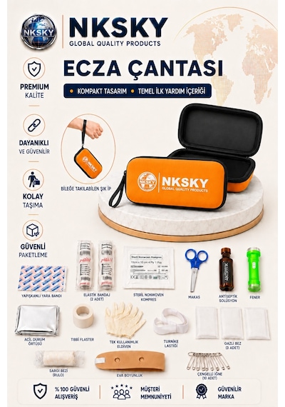Nksky 36 Parça İlk Yardım Çantası, Turuncu Eva Çantalı İlk Yardım Seti, Bileğe Takılabilir Taşıma İpli Ecza Çantası
