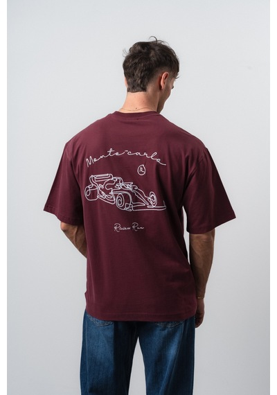 Respire Erkek Riviera Nakışlı Oversize T-shirt Bordo