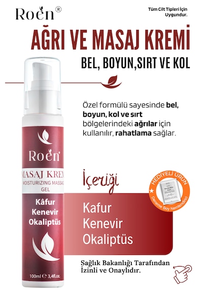 Ağrı Ve Masaj Kremi, Kafur Ve Kenevir Içeren Eklem, Kas, Boyun Ağrı Masaj Kremi 100 Ml