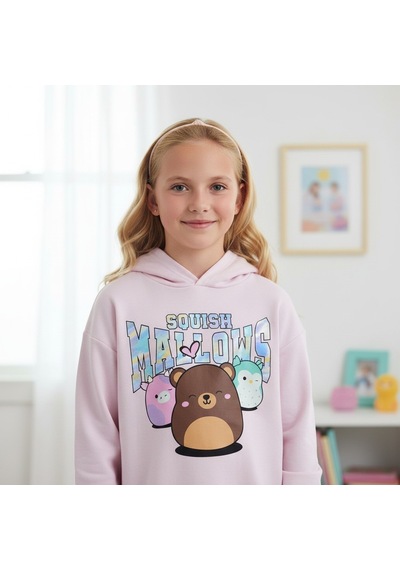 Squish Kapüşonlu Kız Çocuk Tunik Sweatshirt Pembe