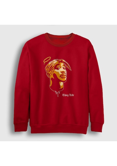 Presmono Unisex Angel Tupac Shakur Sweatshirt Kırmızı