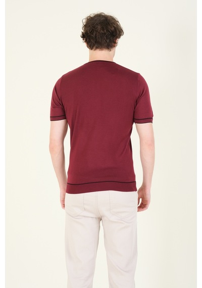Giyim Dünyası Erkek Sıfır Yaka Biyeli Merserize T-shirt Bordo 001