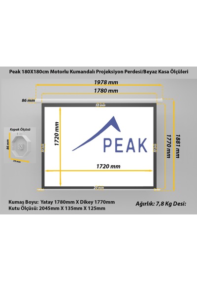 Peak M70 180x180 CM Motorlu Kumandalı Projeksiyon Perdesi