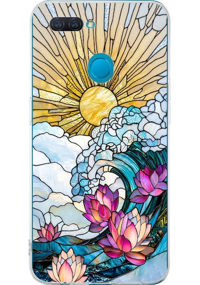 Printify Oppo A5s İle Uyumlu Vitray Okyanus Sabahı Tasarımlı Şeffaf Silikon Kılıf Şeffaf