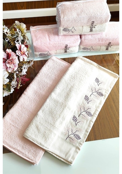 Nurpak Çeyizlik 2.li Set Lüks 50x90cm. %100 Pamuk El,yüz Havlusu Özel Hediyelik Ambalajda pudra