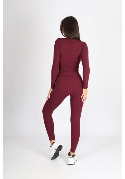 Soft&Basic Kadın Uzun Kollu Baskılı Bisiklet Yaka Bordo Body Bordo