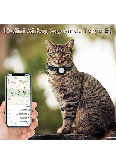 Teknetstore Takip Cihazı Ve Airtag Yuvalı Kedi Tasması 2'li Set Ios Android Uyumlu Boyun Tasması Gps