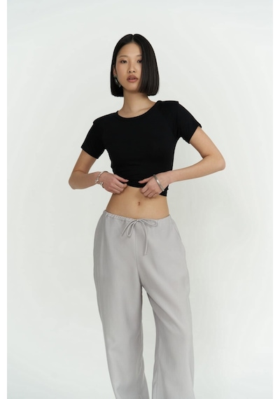 Mai Collection Mai Studios Co. Perla Vatkalı Siyah Crop Bluz Siyah