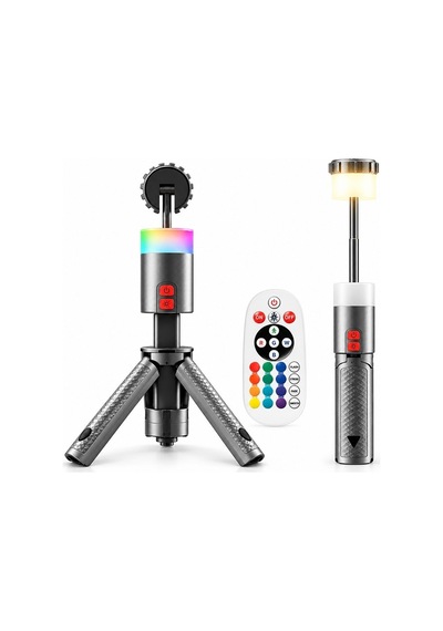 Exeo Şarjlı Kamp Feneri Teleskopik Lamba Rgb Led Işık Kumandalı 10000 Mah Powerbank Özellikli Gümüş