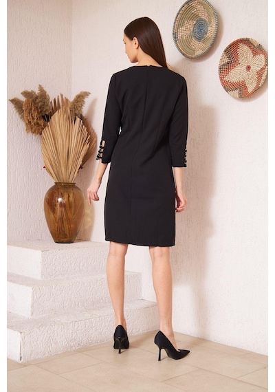 Darlin Moda Siyah Metal Aksesuar Detaylı Abiye Elbise Dm1014