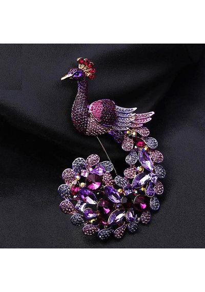 Güzel Hayvan Broşları Mor Tavukat Tavuskuşu Broş Pin Rhinestone Kristalleri Çok Renkli