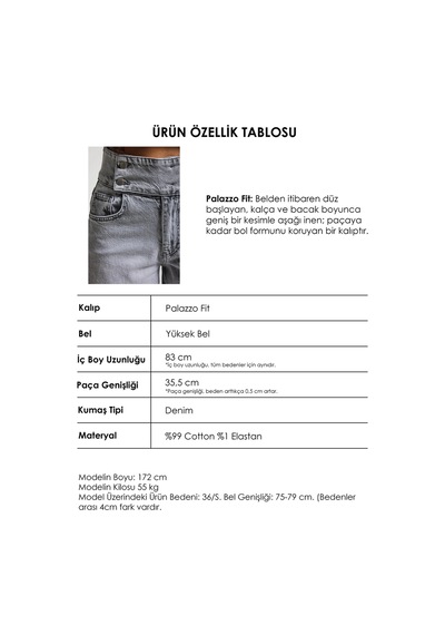 Itsbasic Kadın Gri Renk 4s6-12 Palazzo Fit Kemer Detaylı Elastan Kumaş Denim Jean Itsbasic Kadın Gri Renk 4s6-12 Palazzo Fit Kemer Detaylı Elastan Kumaş Denim Jean