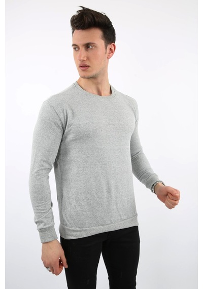 Modish İki İplik Düz Sıfır Yaka Erkek Günlük Sweatshirt Gri