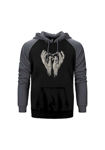Mummy Hands Gri Renk Reglan Kol Kapşonlu Sweatshirt Gri