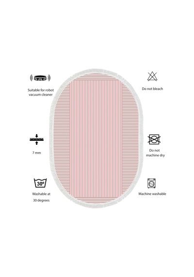 Dijital Kaymaz Yıkanabilir Banyo Mutfak Salon Paspas Halısı Trend Saçaklı Oval Al4023 Pembe