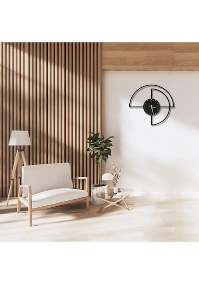 Metal Duvar Saati İç Çember Dakika Detaylı Dekoratif Saat Siyah-46 X 46