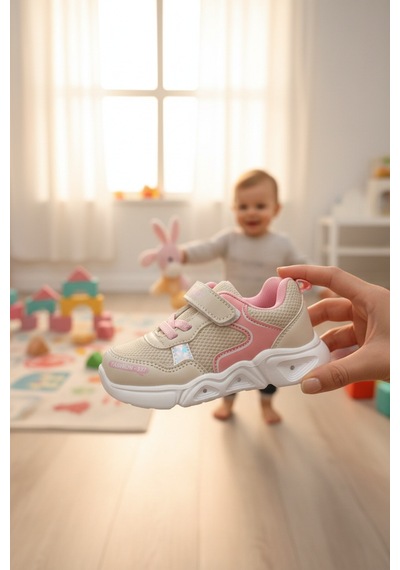 Enoch İlk Adım Bebek Ayakkabı Esnek Tabanlı Kolay Giyim Pembe