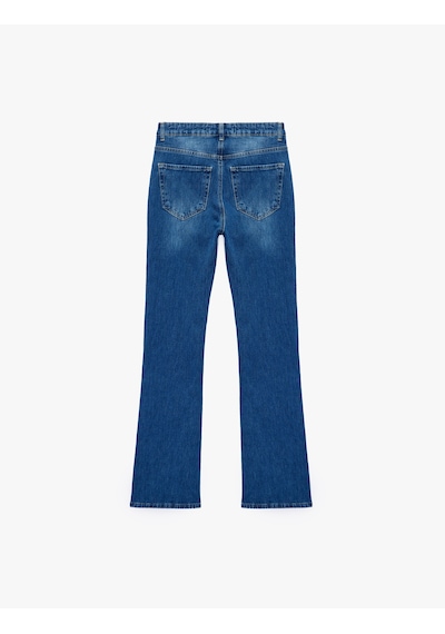 Koton Pamuklu Yüksek Bel Düğmeli İspanyol Paça Denim Pantolon - Flare Jeans Orta İndigo 7wal40132md Koton Pamuklu Yüksek Bel Düğmeli İspanyol Paça Denim Pantolon - Flare Jeans Orta İndigo 7wal40132md
