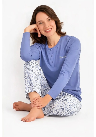 Pierre Cardin Büyük Beden Uzun Kollu Modal Pamuk Kadın Pijama Takımı Pıerrecardın-pc9270-v1 Mavi