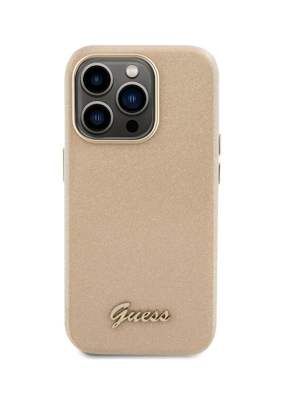 Apple Uyumlu iPhone 15 Pro Max Kılıf Guess Lisanslı Yazı Logolu Glitter Glossy Script Kapak Lila