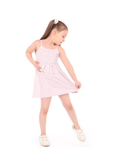 Kız Çocuk Baskılı Regular Fit Kare Yaka Kolsuz Askılı Elbise - Açık Lila
