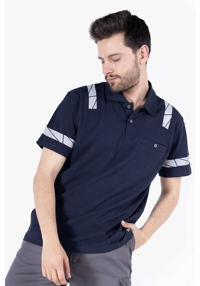 Polo Yaka Reflektörlü T-shirt - Lacivert Lacivert