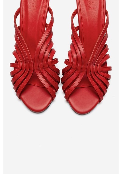 Luvi Shoes Olıvera Kırmızı Cilt Kadın İnce Topuklu Terlik